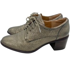 Sofft Women's Copper Patience Metallic Oxford Pump Lace Up Block Heel Leather